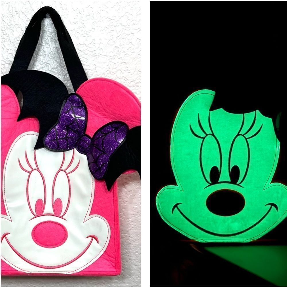 Disney Halloween Minnie Mouse Trick Or Treat Bag Hand Bag Felt Glow In The Dark